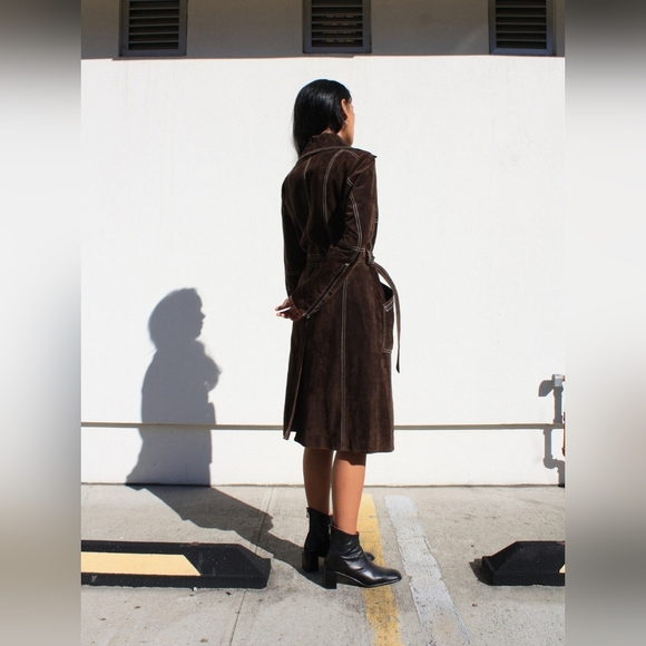 Vintage Y2K Guess Sueded Brown Leather Women's Trench Coat Size Small - Picture 8 of 8